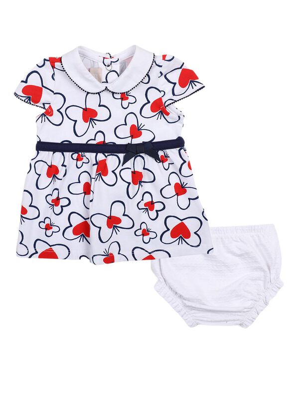 Girls Medium Red Printed Dress with Panties image number 0